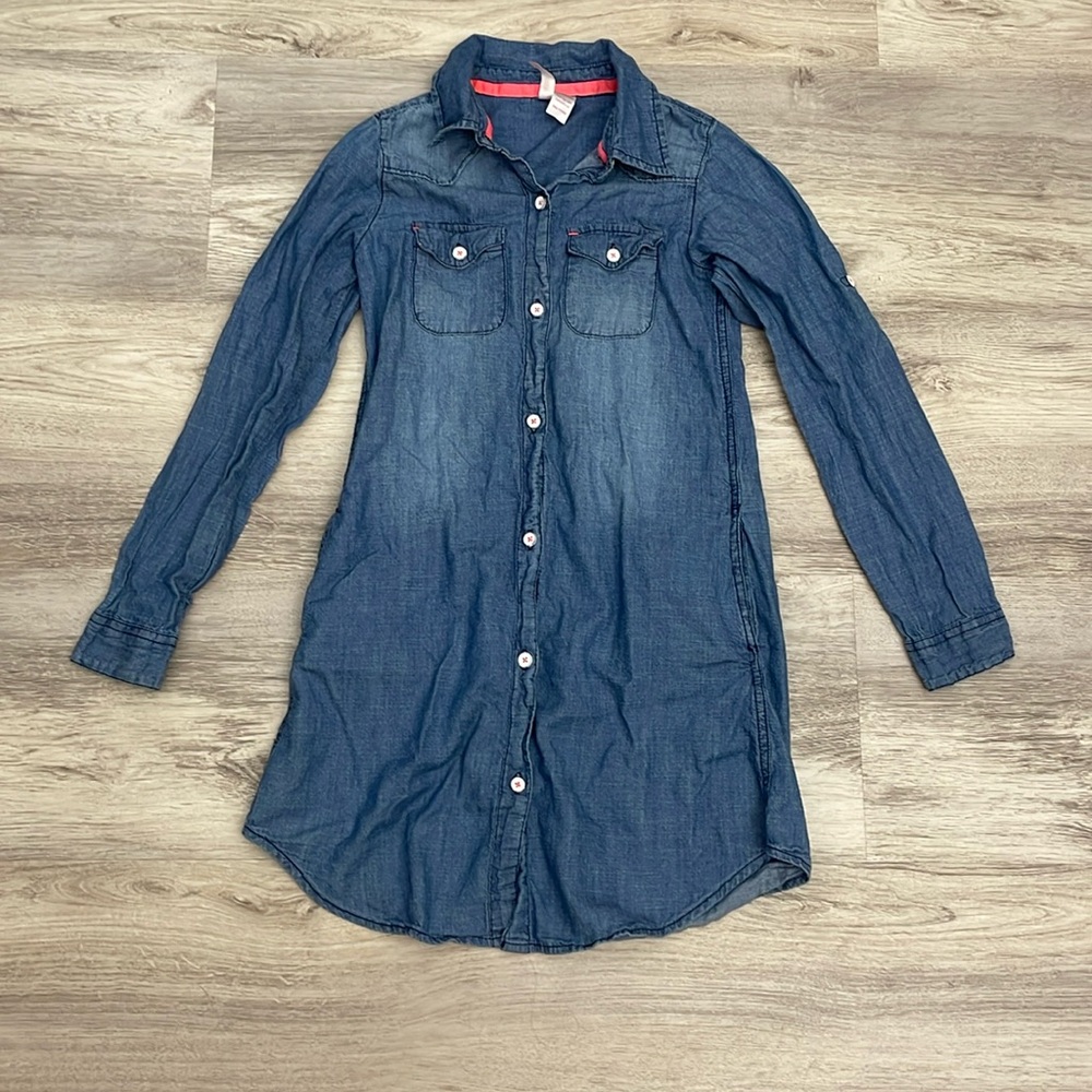 Japna Kids Blue 100% Cotton Denim Button Front Long Sleeve Dress Size Girl's 8